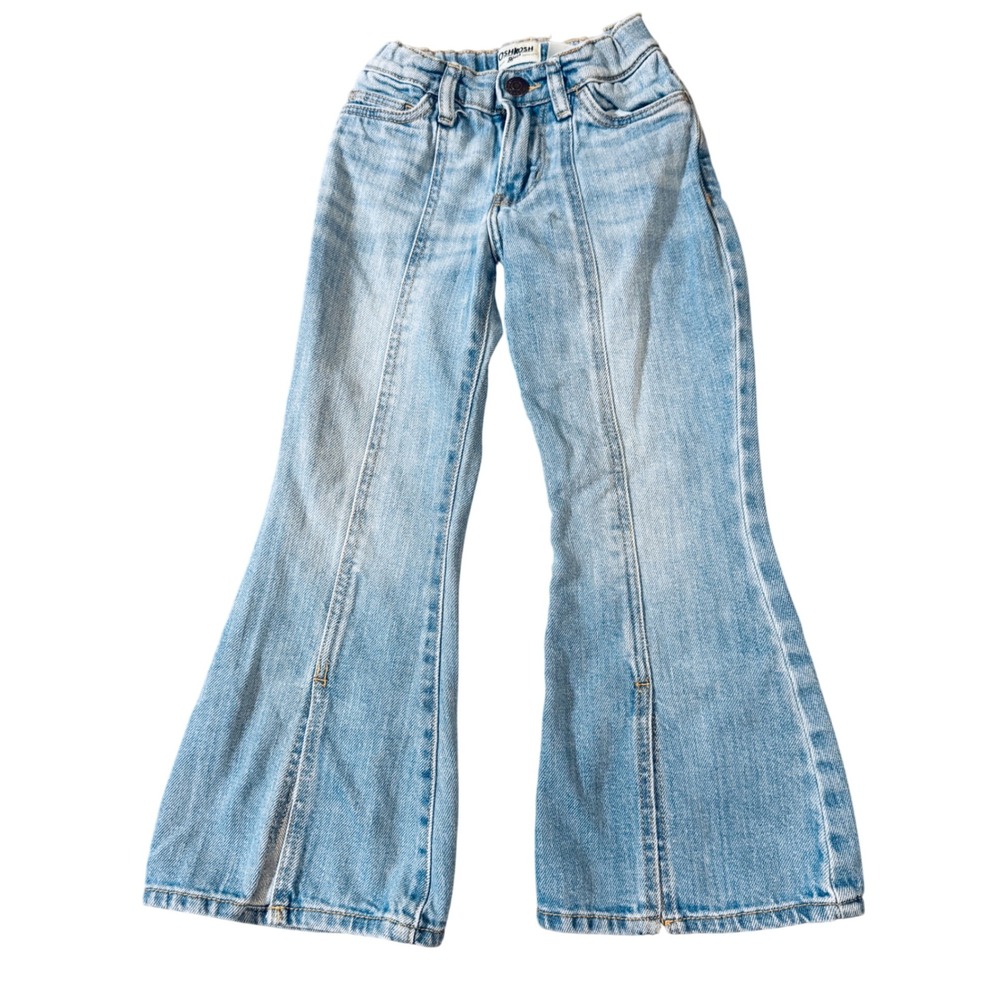 Oshkosh Size 5 Girl Light Wash Flare Jeans‎ Y2K Front Slit Causal Adjustable
